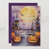 Invitation Lune Bats Jack O’Lanterns Fête d’Halloween (Devant / Derrière)