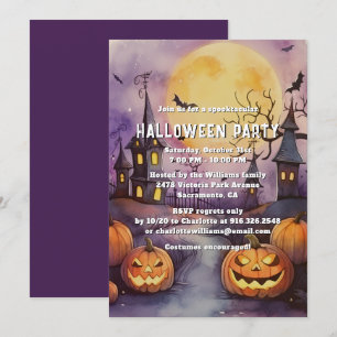 Invitation Lune Bats Jack O’Lanterns Fête d’Halloween