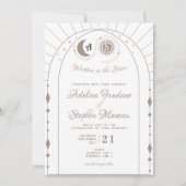 Invitation Lune céleste et crête de monogramme solaire RSVP Q (Devant)
