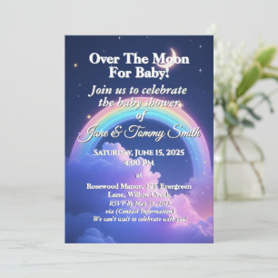 Invitation Lune céleste et étoiles Baby shower arc-en-ciel