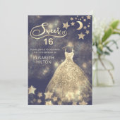 Invitation Lune céleste et étoiles calligraphie sweet sixteen (Debout devant)