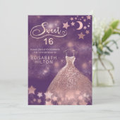 Invitation Lune céleste et étoiles calligraphie sweet sixteen (Debout devant)