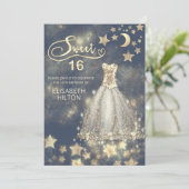 Invitation Lune céleste et étoiles calligraphie sweet sixteen (Debout devant)