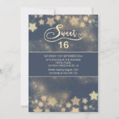 Invitation Lune céleste et étoiles calligraphie sweet sixteen (Dos)