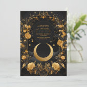 Invitation Lune céleste & Étoiles Faux Gold Mariage (Debout devant)