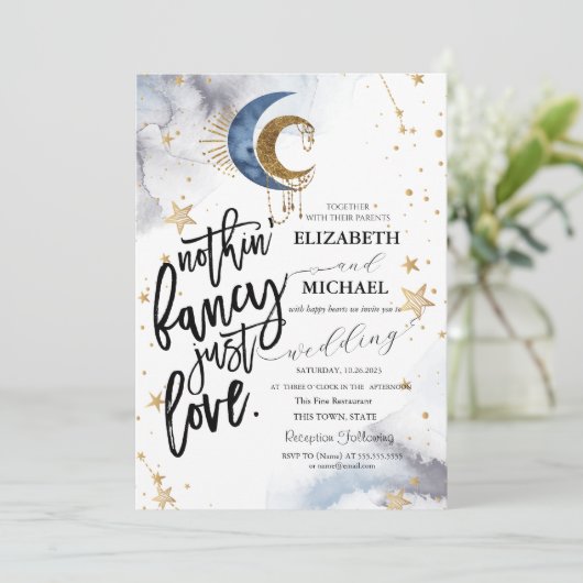 Invitation Lune céleste, Mariage d'étoiles (Debout devant)