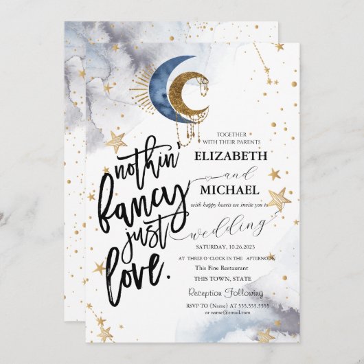 Invitation Lune céleste, Mariage d'étoiles (Devant / Derrière)