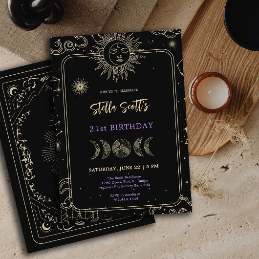 Invitation Lune céleste mystique noire 21e anniversaire