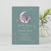 Invitation Lune céleste, papillons étoiles vertes pour une do (Debout devant)