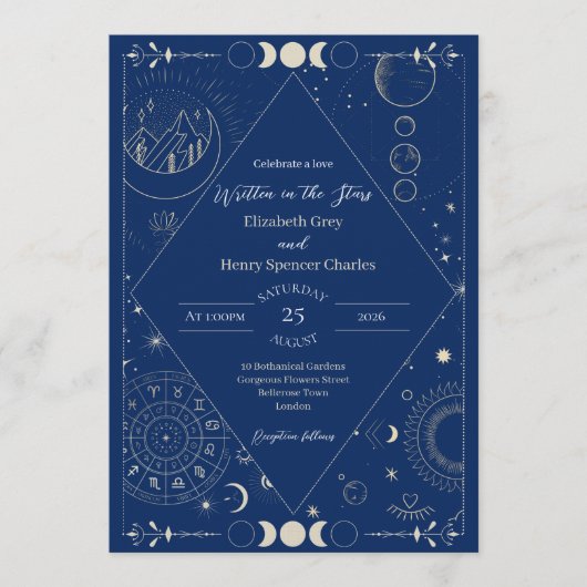 Invitation Lune céleste soleil étoiles constellations mariage (Devant)