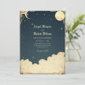 Invitation Lune céleste vintage et étoiles Mariage mystique (Debout devant)