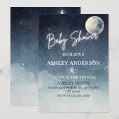 Invitation Lune ciel étoile aquarelle BABY SHOWER (Devant / Derrière)