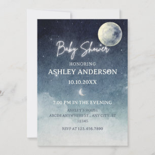 Invitation Lune ciel étoile aquarelle BABY SHOWER