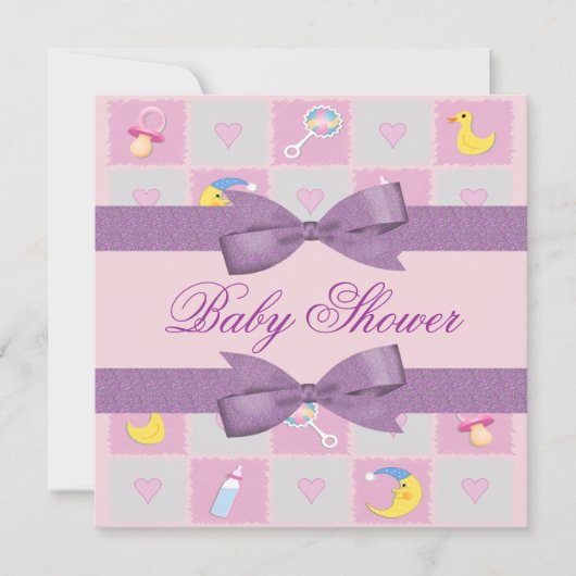 Invitation Lune, Coeurs et jouets pour bébés Baby shower de f (Devant)