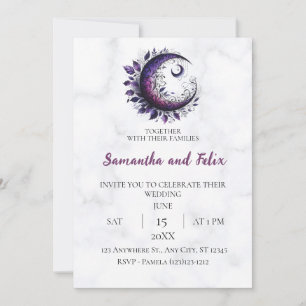 Invitation Lune croissante violette Marbre de botanique et so