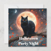 Invitation Lune de chat noir d'Halloween effrayant, (Devant)