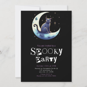 Invitation Lune de chat noir minimaliste moderne Halloween