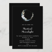 Invitation Lune de croissant bleu avec fleurs blanches Hallow (Devant / Derrière)