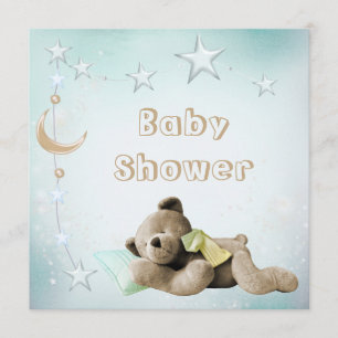 Invitation Lune de nounours de sommeil et baby shower mignons