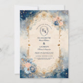 Invitation Lune de nuit étoilée et Mariage floral (Devant)