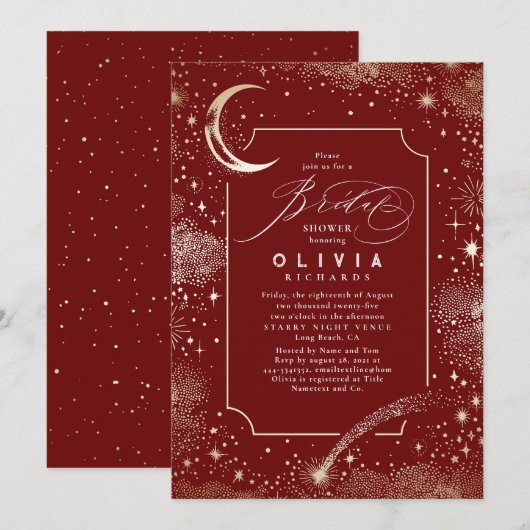 Invitation Lune de nuit étoilée Mystique Fête des mariées cél (Devant / Derrière)