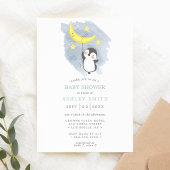 Invitation Lune de pingouin Hiver Lavis Bébé Naissance