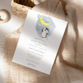 Invitation Lune de pingouin Hiver Lavis Bébé Naissance