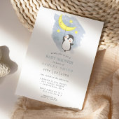 Invitation Lune de pingouin Hiver Lavis Bébé Naissance