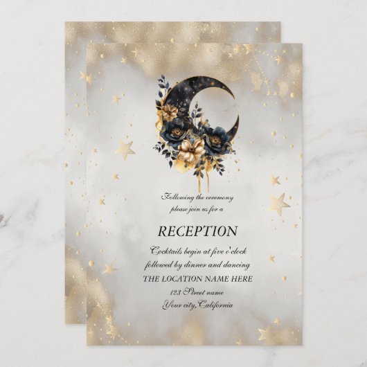 Invitation Lune des étoiles d'or céleste (Devant / Derrière)