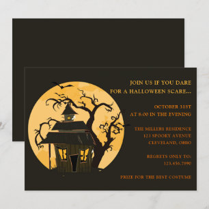 Invitation Lune d'Halloween et maison hantée Halloween