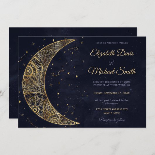 Invitation Lune d'or céleste esthétique (Devant / Derrière)