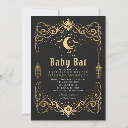 Invitation Lune d'or Gothique Baby Baby shower de lanterne de (Devant)