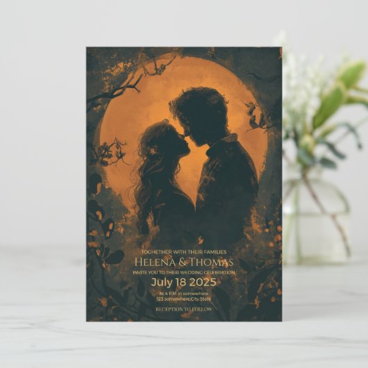 Invitation lune dorée romantique (Debout devant)