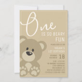 Invitation L'une est Beary Fun Neutral Ours 1er Anniversaire (Devant)