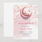 Invitation Lune et dos en peluche ours fille baby shower (Devant / Derrière)