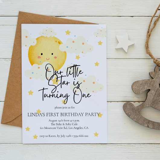 Invitation Lune et étoiles 1er anniversaire