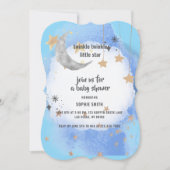 Invitation Lune Et Étoiles Aquarelle Bleu Foncé Or Abstrait (Devant)