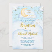 Invitation Lune et étoiles Baby Boy Baptism (Devant)