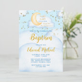 Invitation Lune et étoiles Baby Boy Baptism (Debout devant)