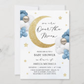 Invitation Lune Et Étoiles Bleu Sur Le Baby shower Lune (Devant)