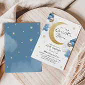 Invitation Lune Et Étoiles Bleu Sur Le Baby shower Lune