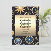 Invitation Lune Et Étoiles Céleste (Debout devant)