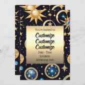 Invitation Lune Et Étoiles Céleste (Devant / Derrière)