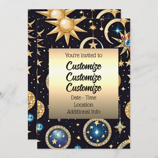 Invitation Lune Et Étoiles Céleste (Devant / Derrière)