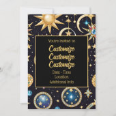 Invitation Lune Et Étoiles Céleste 2 (Devant)