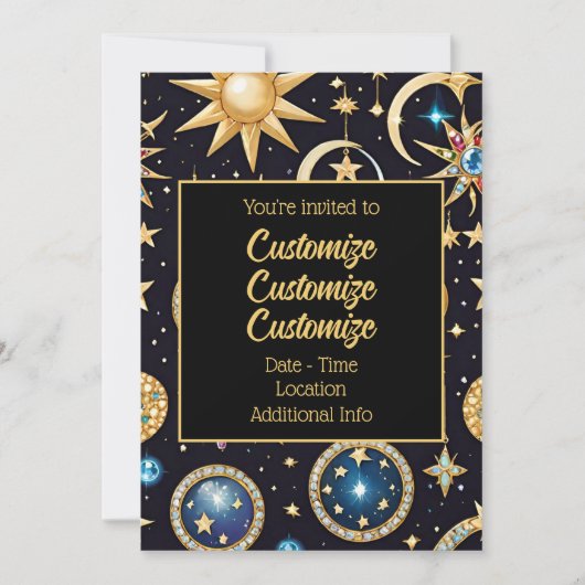 Invitation Lune Et Étoiles Céleste 2 (Devant)