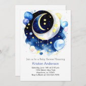 Invitation Lune et étoiles Celestial Blue Boy Baby shower (Devant / Derrière)