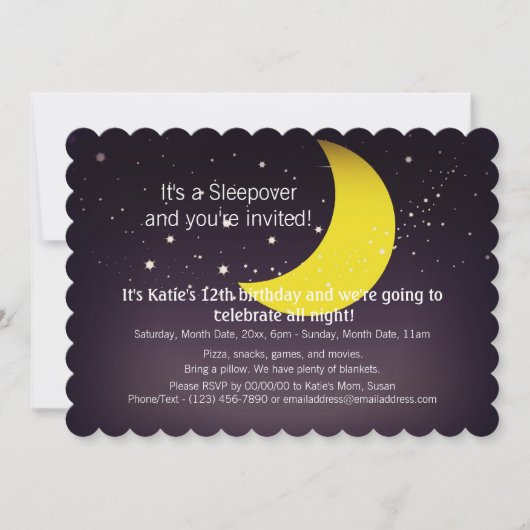 Invitation Lune et étoiles de Sleepover (Devant)