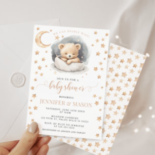 Invitation Lune et étoiles dormir baby shower ours en peluche
