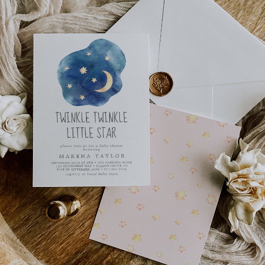 Invitation Lune et étoiles Fille Twinkle Twinkle Little Star